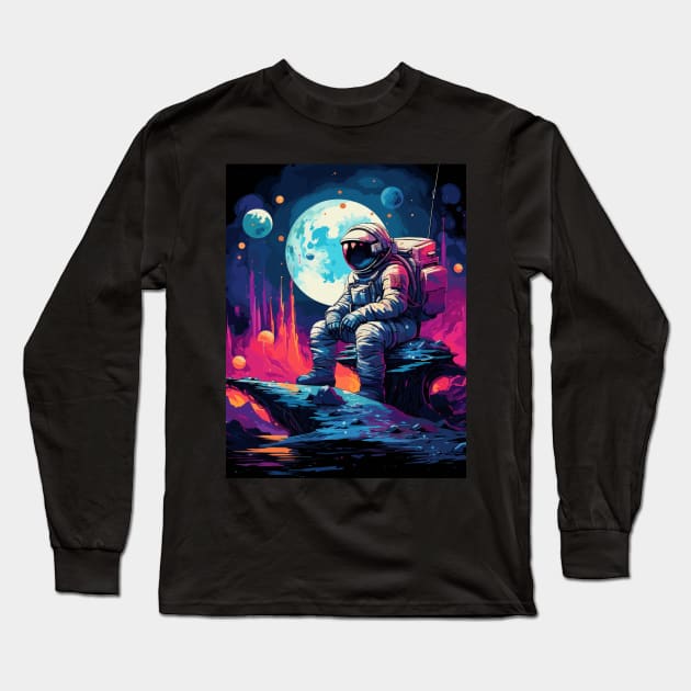 an astronaut sitting on a planet Long Sleeve T-Shirt by legend